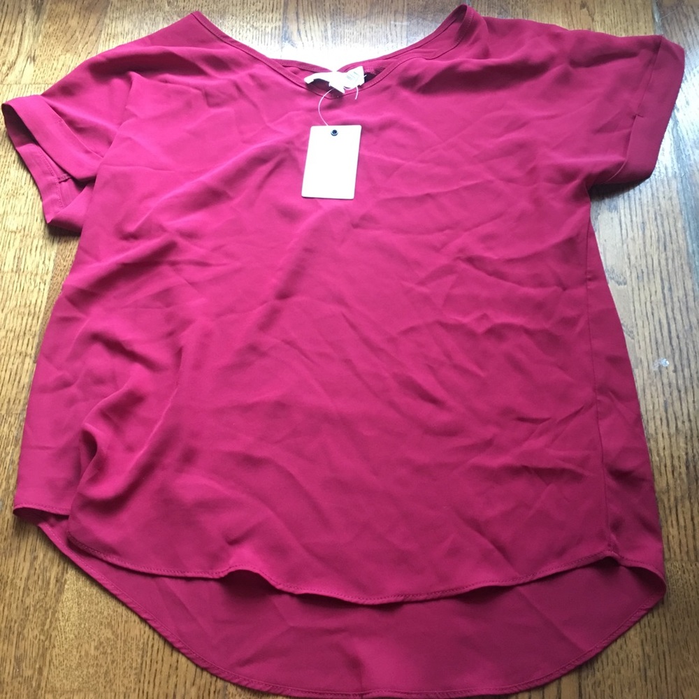 Pink Rose Red Top Blouse Burgundy NWT